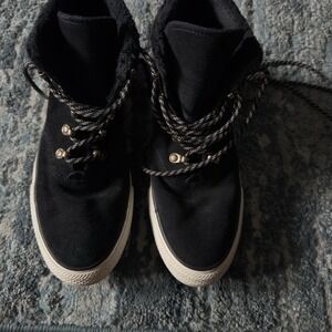 Converse Womens Black Suede Lace Up Booties Size 10 Hi Tops Faux Fur Lined